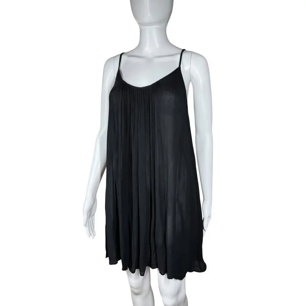 Nordstrom Elan Black Gauzy Strappy Swim Beach Cover Up Slip Dress Size Small